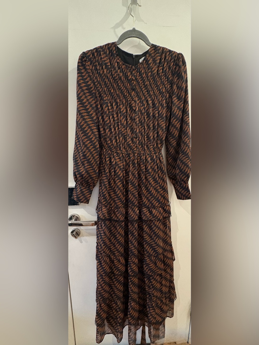 Paper Parachute Black and Brown Geometric Long Sleeve Midi Dress size S